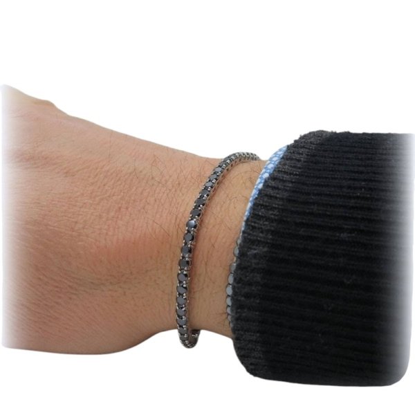 Bracciale Tennis pietre nere in argento 925 rodio