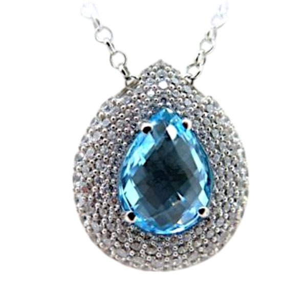 Collana ciondolo goccia topazio azzurro in argento 925