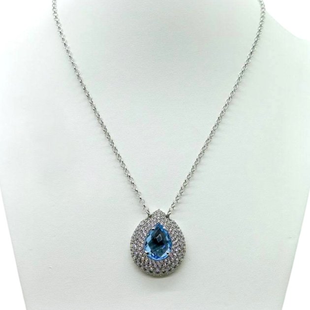 Collana ciondolo goccia topazio azzurro in argento 925