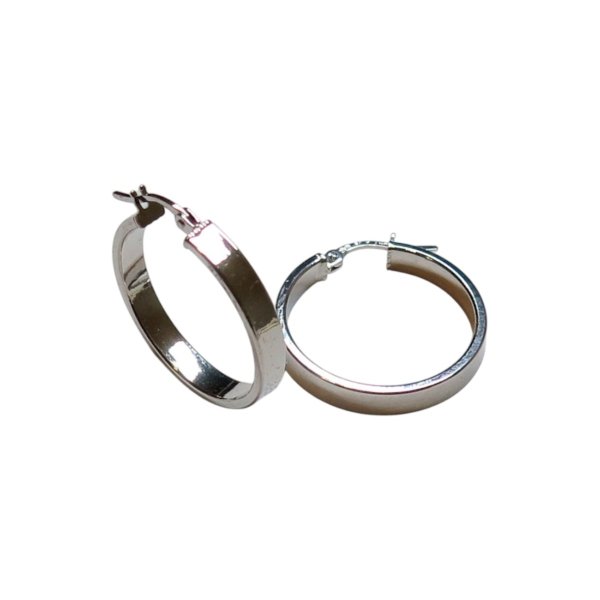 Orecchini cerchi sezione rettangolare in oro bianco 18 ct