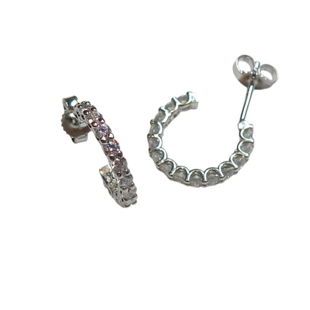 Orecchini cerchio in oro bianco 18 ct e zirconi