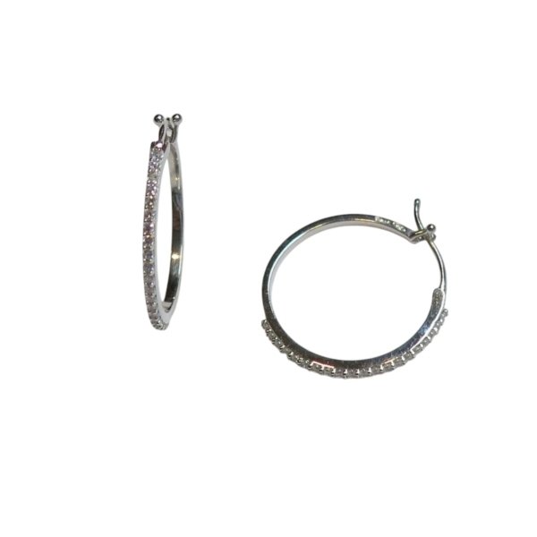 Orecchini cerchi in oro bianco 18 ct e zirconi