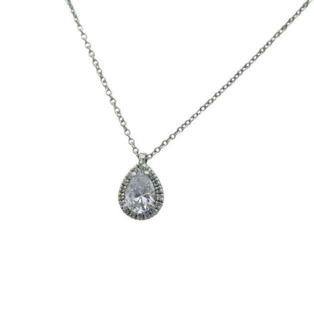 Ciondolo goccia bianca incolore e contorno argento 925