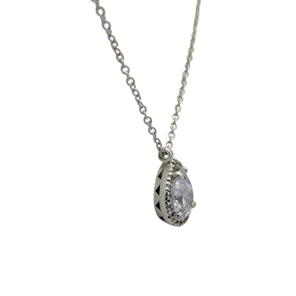 Ciondolo goccia bianca incolore e contorno argento 925