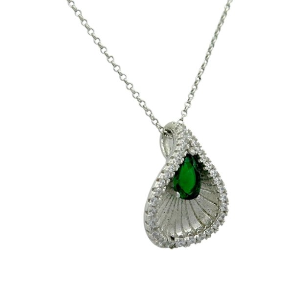 Collana calla goccia verde argento 925
