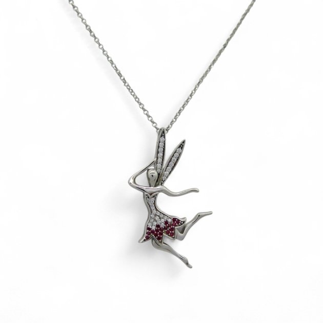 Collana ciondolo fatina fuoco in argento 925 e pietre rosse