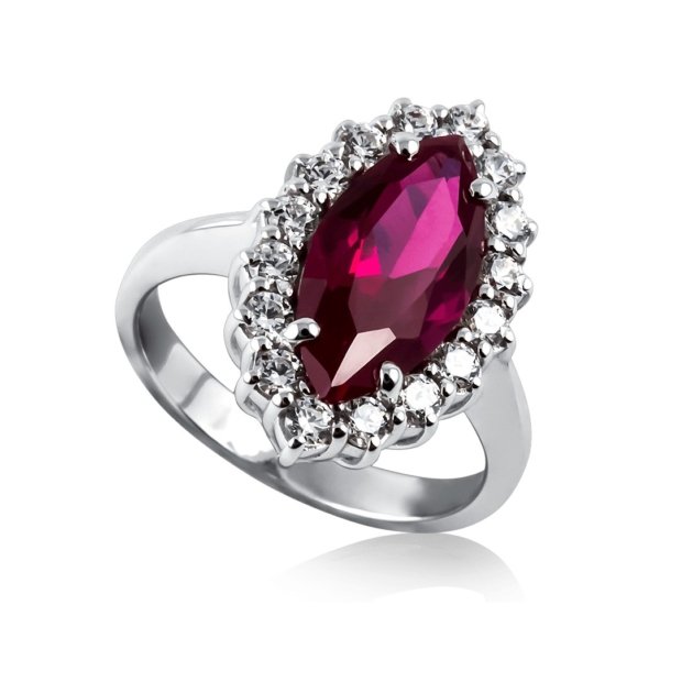 Anello navette rossa contorno in argento 925