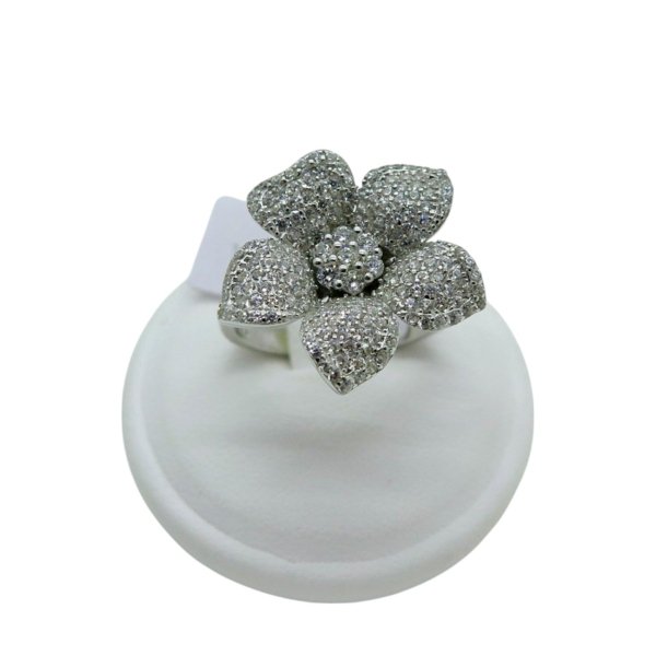 Anello fiore in argento 925 e zirconi