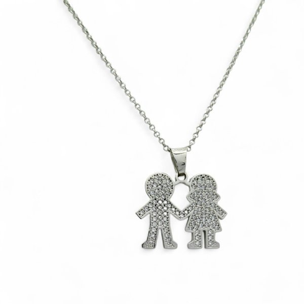 Collana bimbo e bimba in argento 925 e zirconi