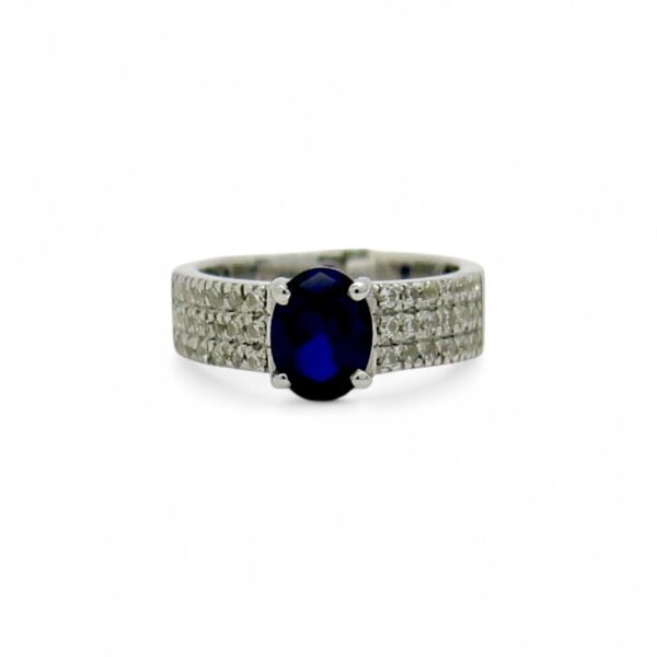 Anello fascia centro blu in argento 925