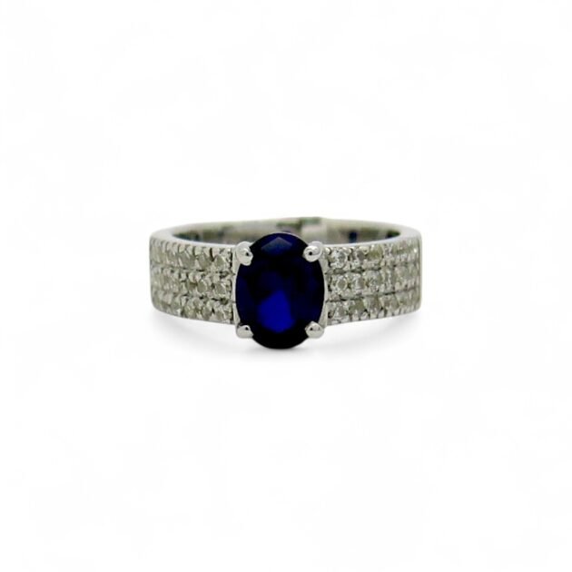 Anello fascia centro blu in argento 925