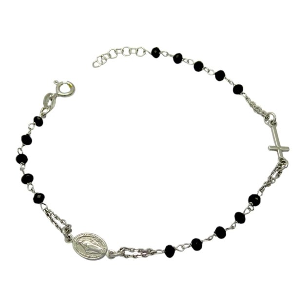 Bracciale rosario in argento pietre nere