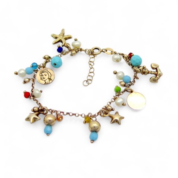Bracciale turchesi e charms in argento placcato oro rosè