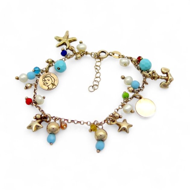 Bracciale turchesi e charms in argento placcato oro rosè