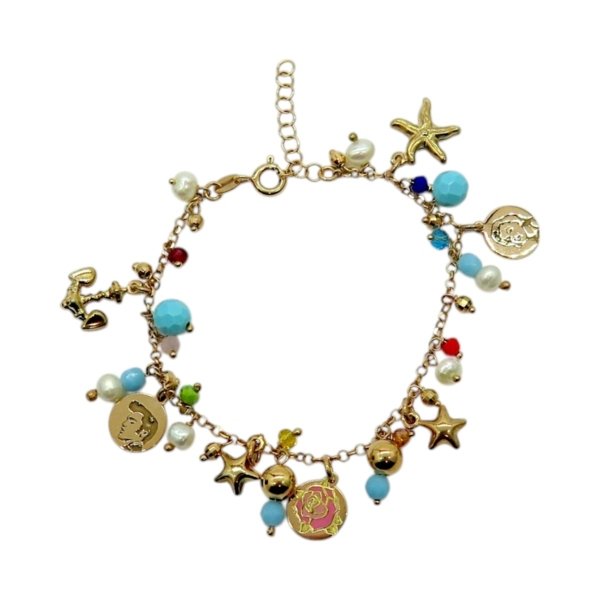 Bracciale turchesi in argento placcato oro rosè e charms