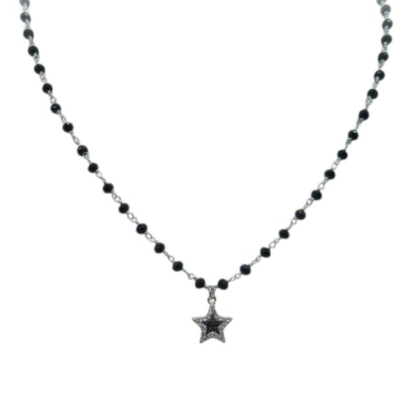Collana stella pendente in argento 925 e sfere nere
