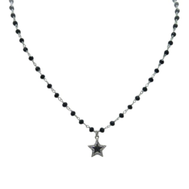 Collana stella pendente in argento 925 e sfere nere