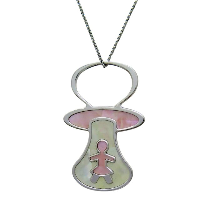 Ciondolo ciuccio rosa femmina in argento 925