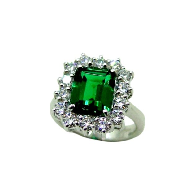 Anello contorno centro verde in argento 925