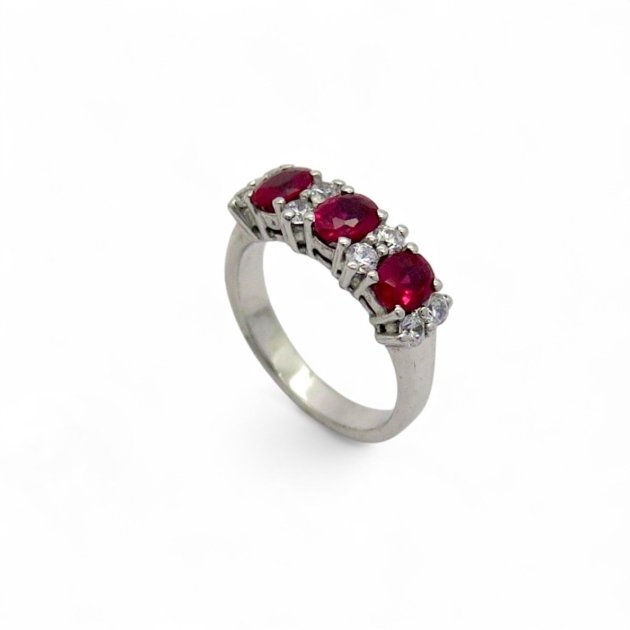 Anello classico pietre rosse in argento 925