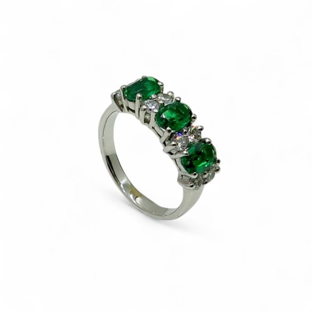 Anello classico pietre verdi in argento 925 zirconi color smeraldo