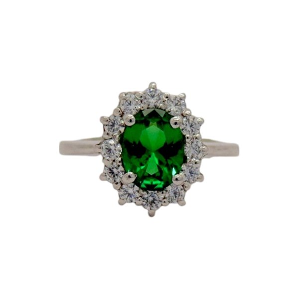 Anello contorno centro verde argento 925 