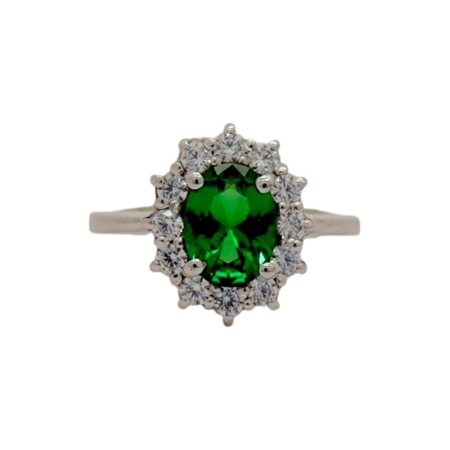 Anello contorno centro verde argento 925 