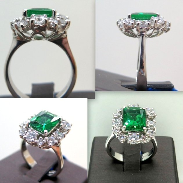 Anello contorno centro verde color smeraldo in argento 925