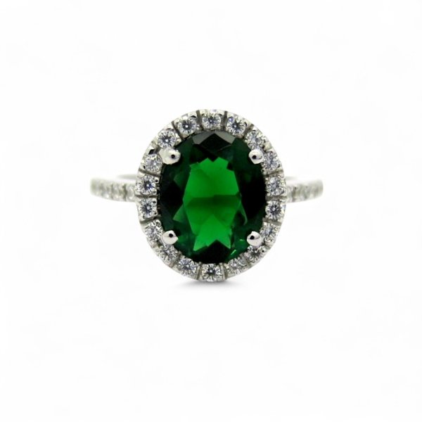 Anello contorno pietra verde in argento