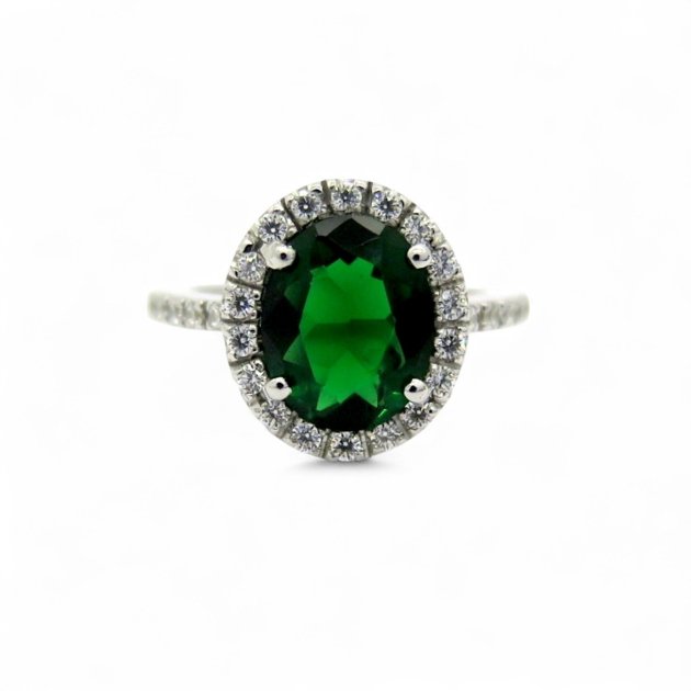 Anello contorno pietra verde in argento