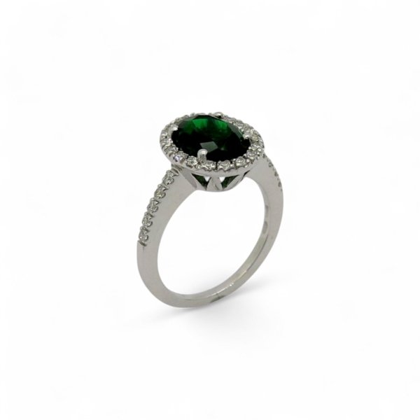 Anello contorno pietra verde in argento