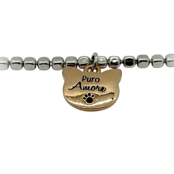 Bracciale gatto in argento 925 placcato oro rosè