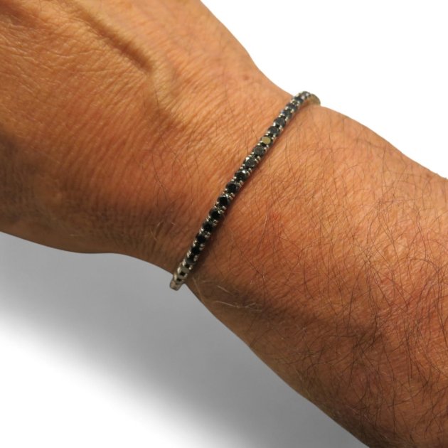 Bracciale tennis 21 cm pietre nere argento 925