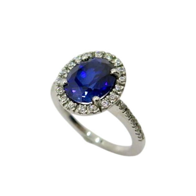 Anello contorno centro blu color zaffiro in argento 925