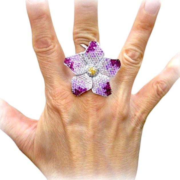 Anello fiore in argento 925 e zirconi