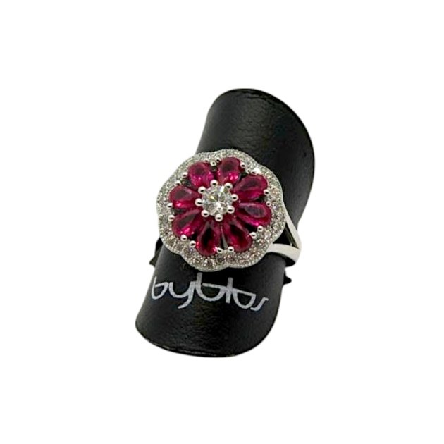 Anello pietre gocce rosse in argento 925 byblos