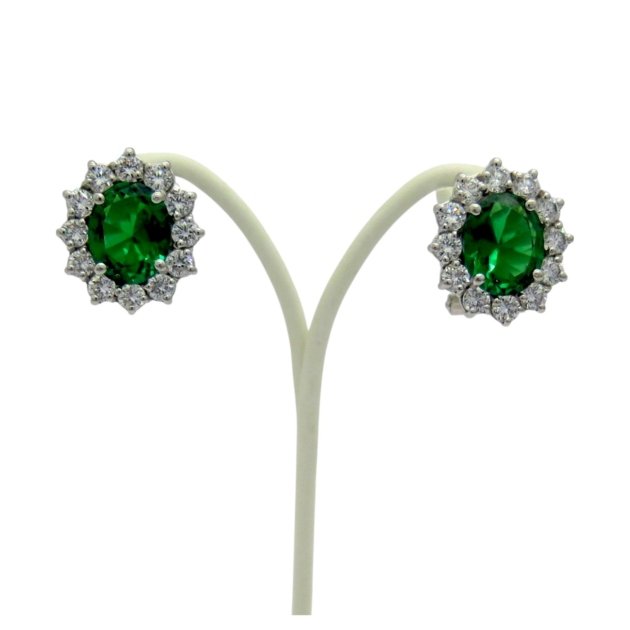 Orecchini contorno pietra verde in argento 925
