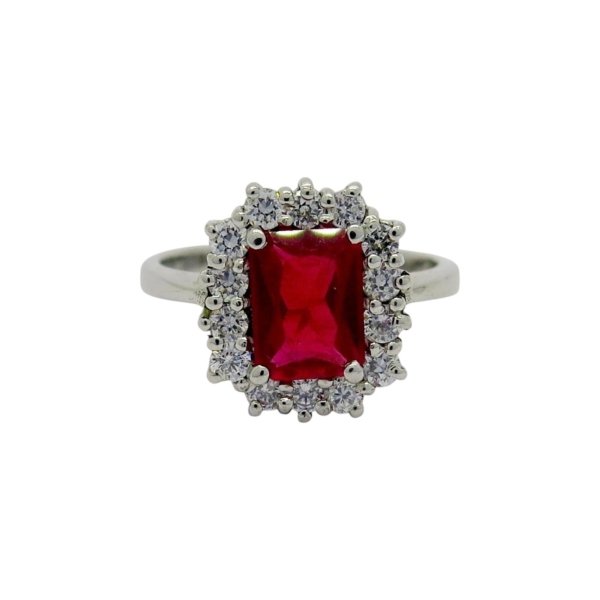 Anello contorno pietra rettangolare rossa in argento 925