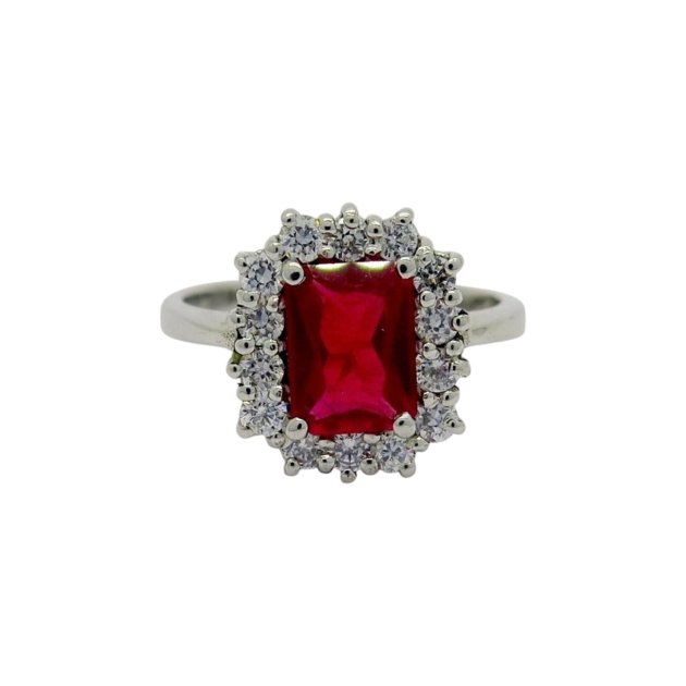 Anello contorno pietra rettangolare rossa in argento 925