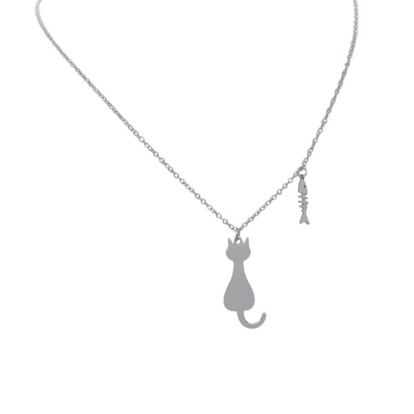 Collana Ciondolo gatto e pesce in argento 925