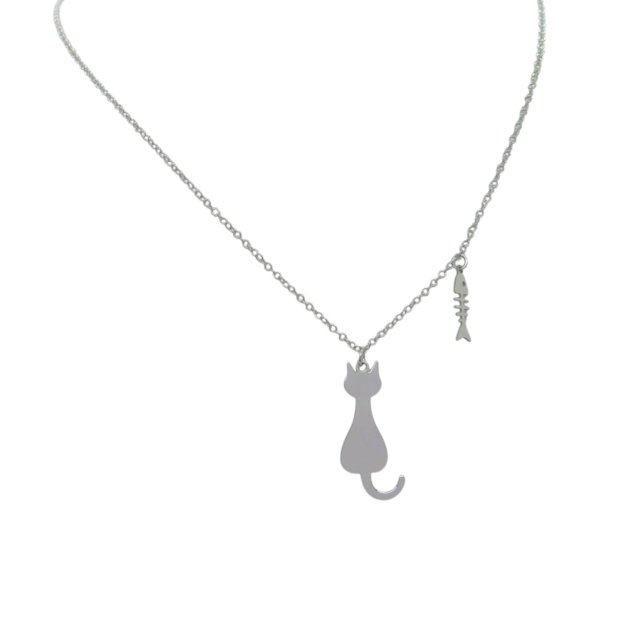 Collana Ciondolo gatto e pesce in argento 925