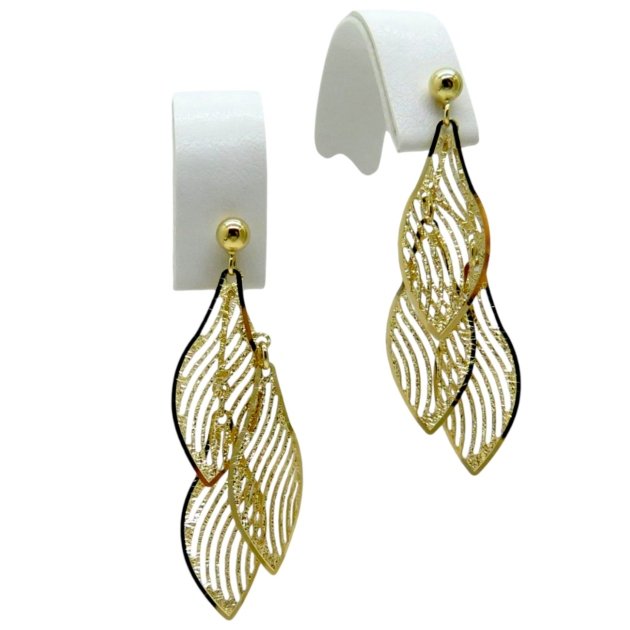 Orecchini pendenti foglia in oro giallo 18 ct