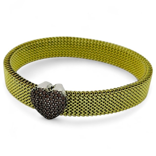 Bracciale elastico cuore in argento 925 e zirconi brown