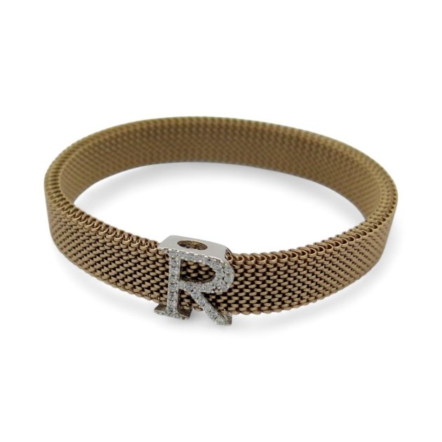 Bracciale elastico lettera R in argento 925 e zirconi