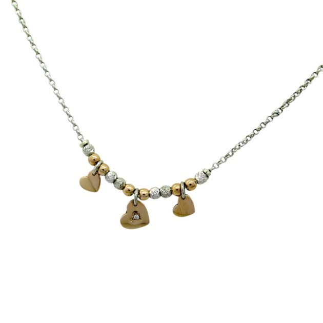 Collana charms cuori rosè gold in argento 925