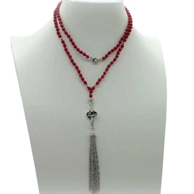 Collana lunga scopino in giada rossa Le Amiche