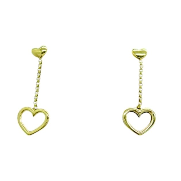 Orecchini cuore pendenti in argento 925 placcato oro giallo