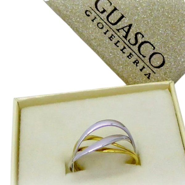 Anello bicolore giallo e bianco in oro 18 ct