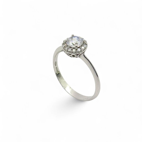 Anello di fidanzamento in oro bianco 18 ct e pietre