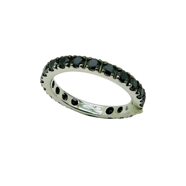 Anello fedina circolare pietre nere in argento 925